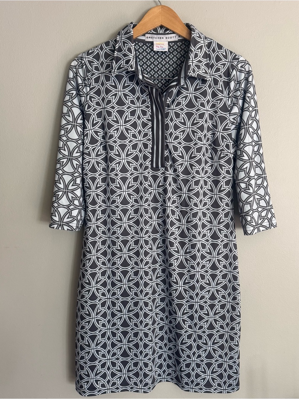 Gretchen Scott Women's M Dress Geometric Polo Dress 3/4 Sleeve